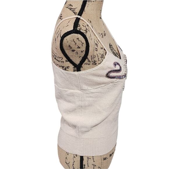 MARC D'ALCY Wool and Silk Blend beaded and pearl embellished sweater tank size M - Picture 6 of 11